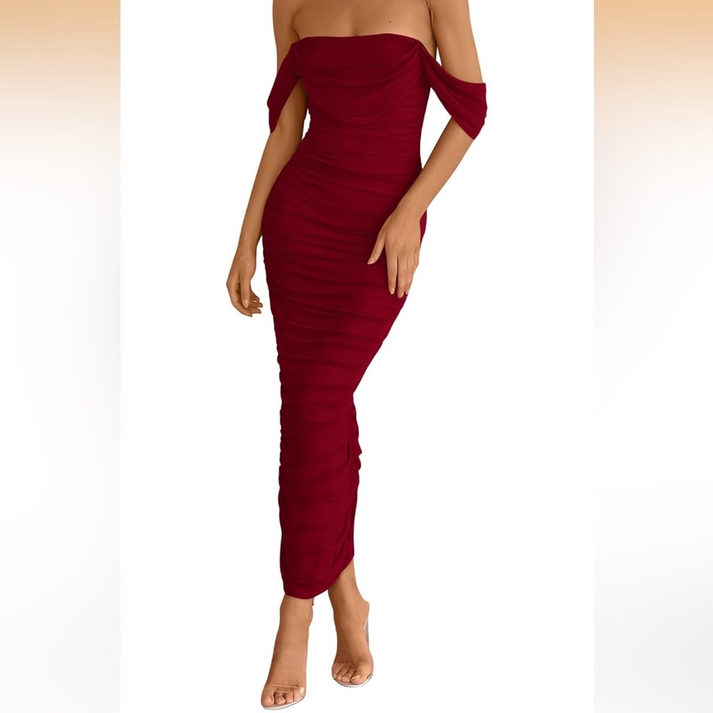 Pretty Garden Off-Shoulder Dress- size S - wine red NWT